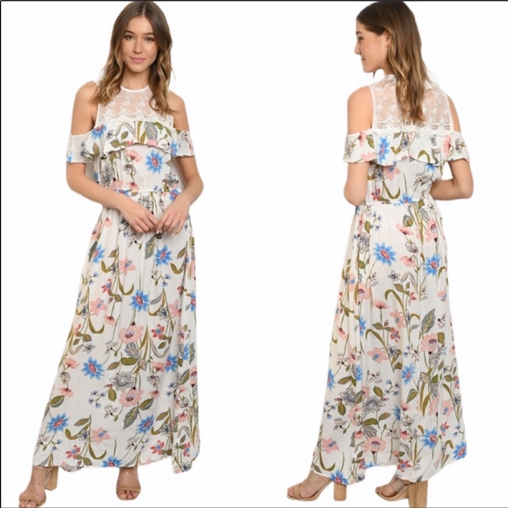 Print dress with lace